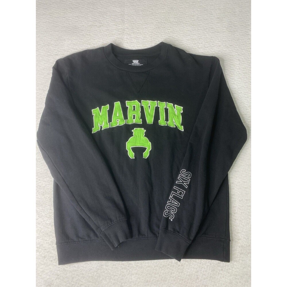 Looney Tunes Marvin the Martian Six Flags Black Crewneck Sweatshirt Size M Retro